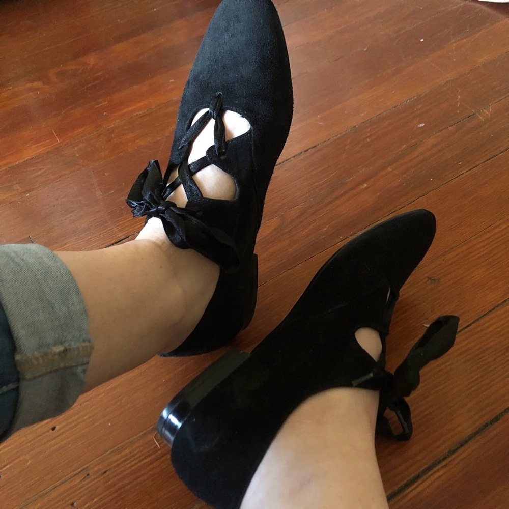 Lace-Up Faux Suede Flats